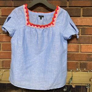 🛍️ 55 % Linen 45% cotton top with crochet neck line. Great condition.